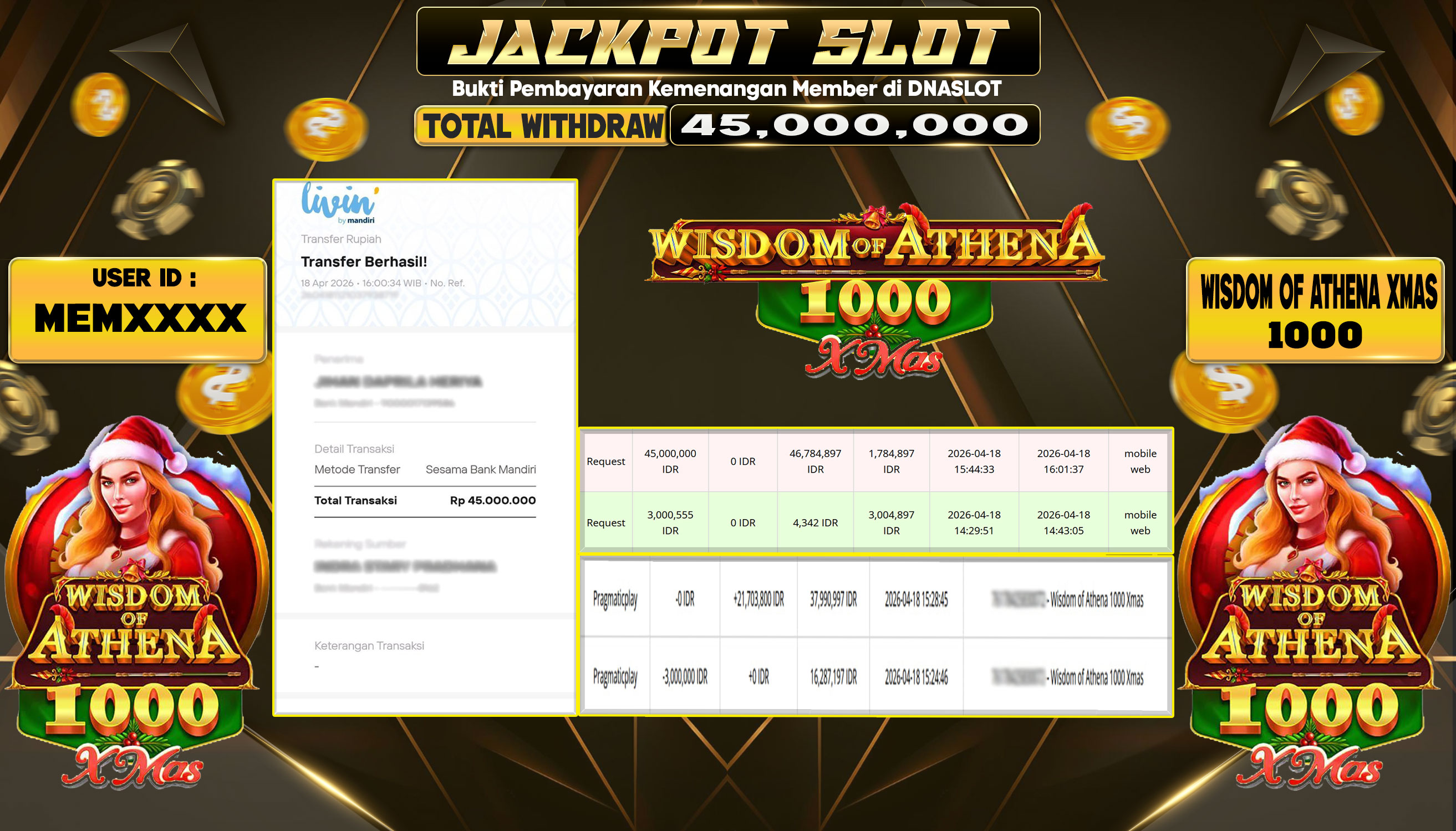 JACKPOT SLOT WISDOM OF ATHENA 1000 XMAS 18 APRIL 2026